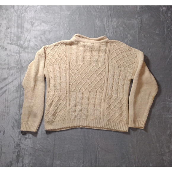 Vintage Mixed Blues Shepherds Sweater Cream Cotton Blend M Cable Jacquard Knit - Picture 4 of 10
